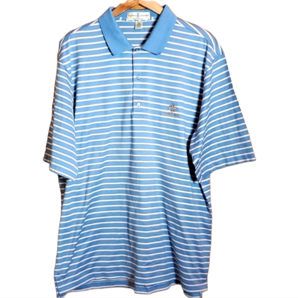 FAIRWAY & GREENE XL/ TG LIGHT BLUE & WHITE STRIPPED SHORT SLEEVE POLO